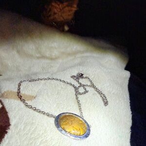 Source Unknown Silver and Gold Oval Necklace